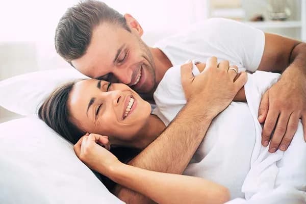 A couple laughing together