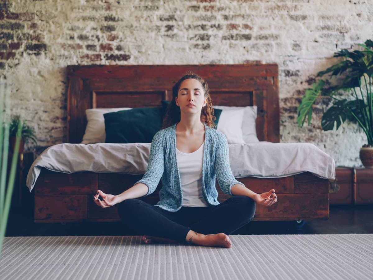 Woman in morning wellness practice