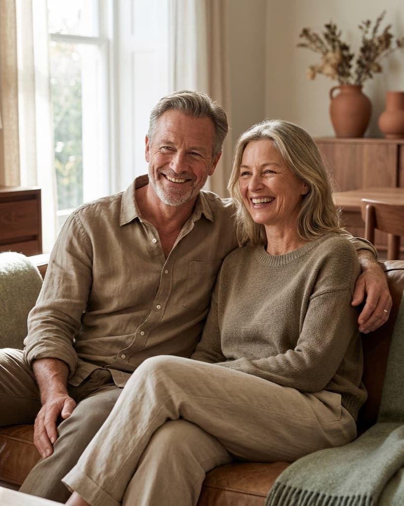 Warm mature couple relaxing together at home
